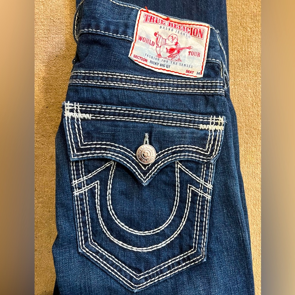TRUE RELIGION Ricky Big QT blue women’s bootcut jeans size 32   Seat 34x33